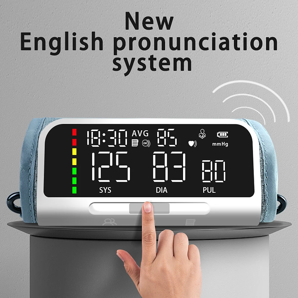 New Rechargeable With English Voice Battery Digitization Tricolor LCD Large Screen Sphygmomanomete Arm Blood Pressure Monitor