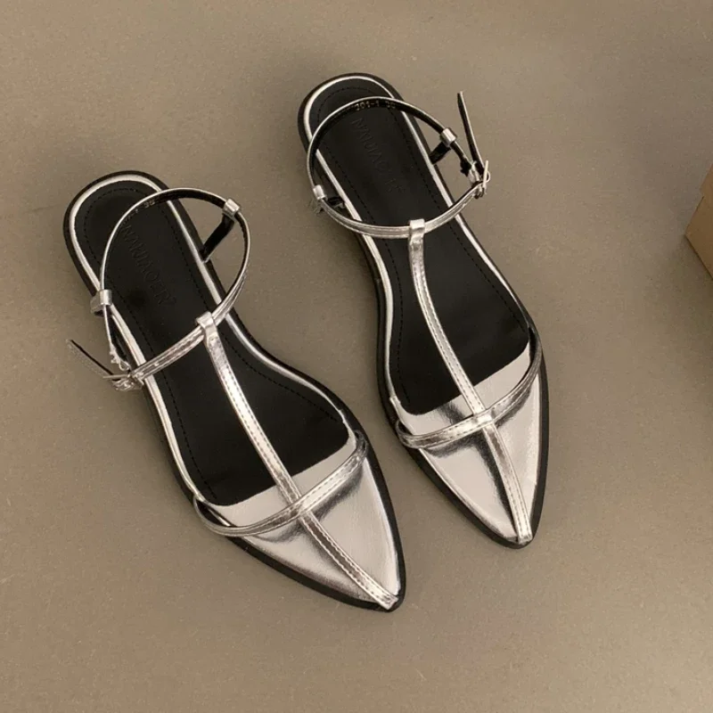 Pointed Toe Elegant Heeled Sandals Women's Mid Heels Buckle Shoes 2025 New Fashion Pumps Chunky Dress Summer Sandalias De Mujer