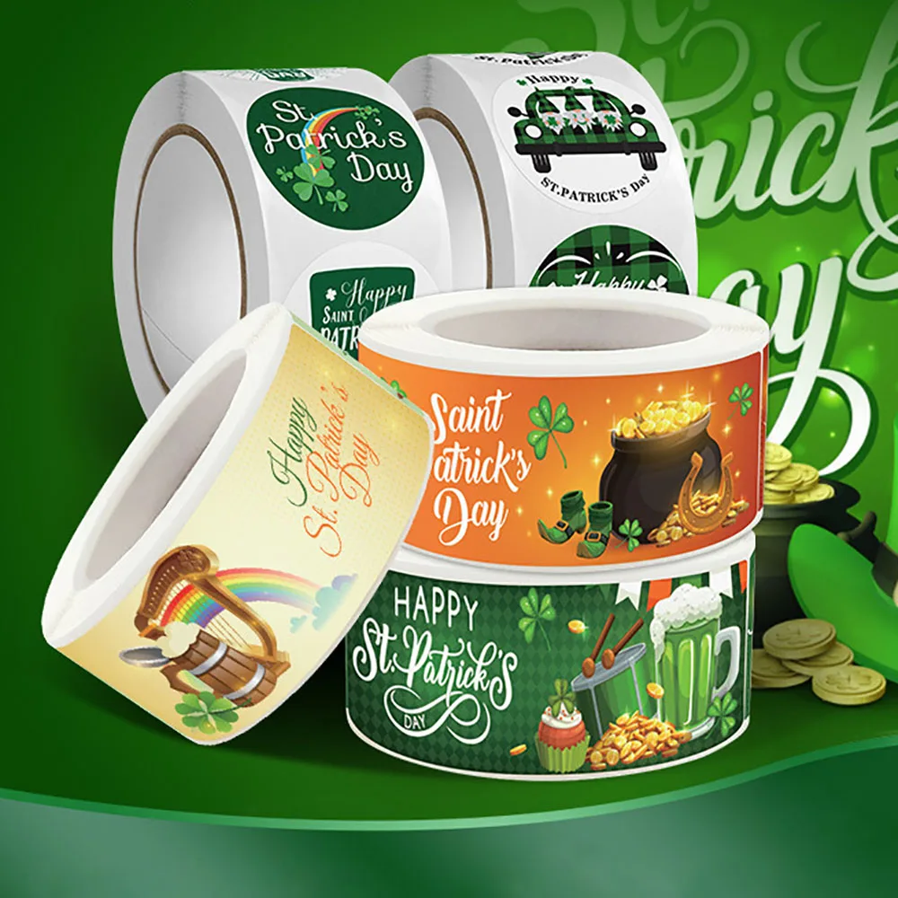 120-500pcs Happy St. Patrick's Day Round Sticker Envelope Sealing Labels DIY Gift Decoration Decor Candy Bag Sticker