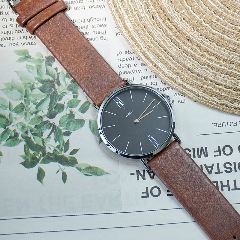 YAZOLE シンプルなメンズ腕時計学生トレンドスポーツクォーツマンウォッチラウンドダイヤル PU ストラップ防水男性腕時計