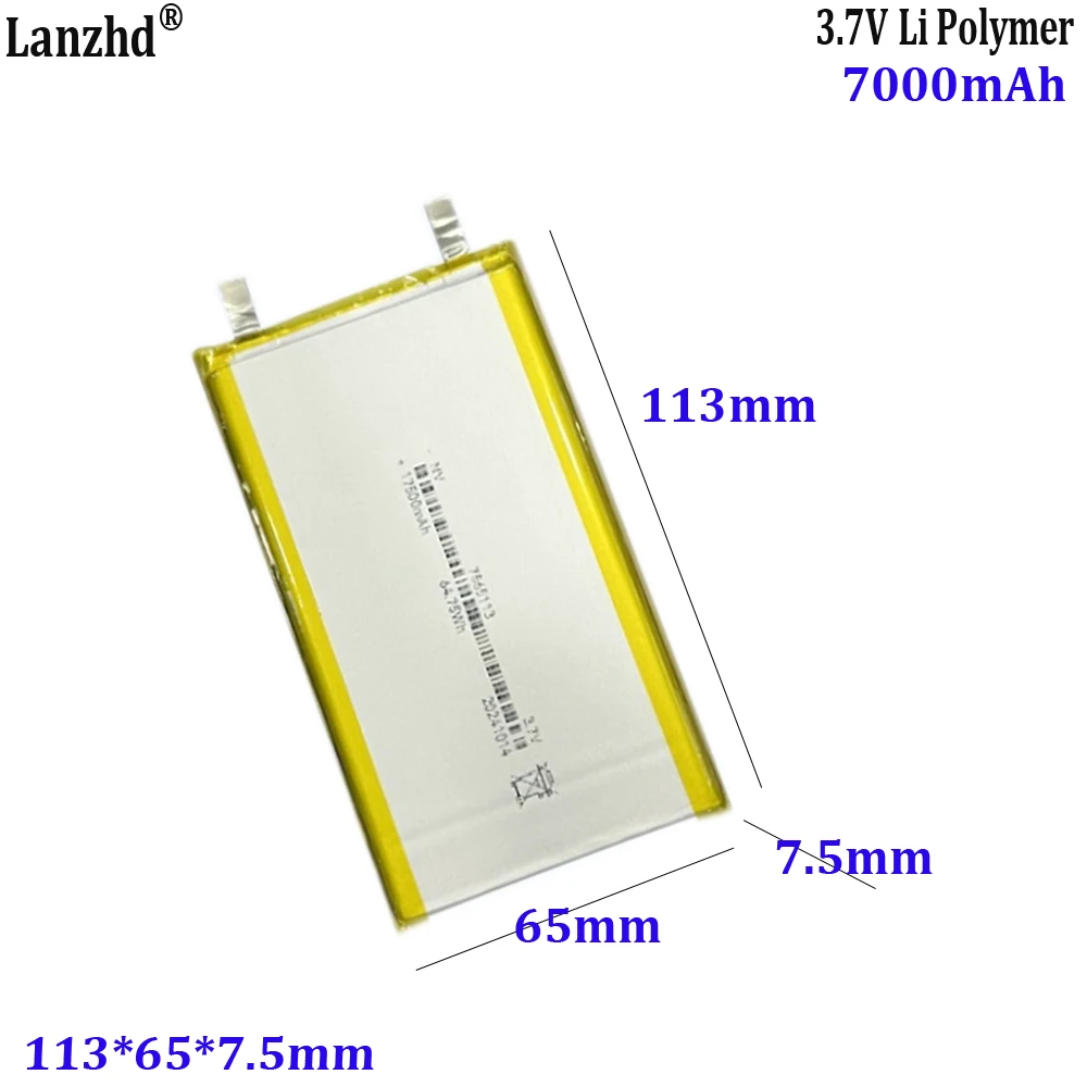 

3.7V polymer lithium battery 7565113 rechargeable battery For Bluetooth speaker 3C digital power bank battery 7000mAh