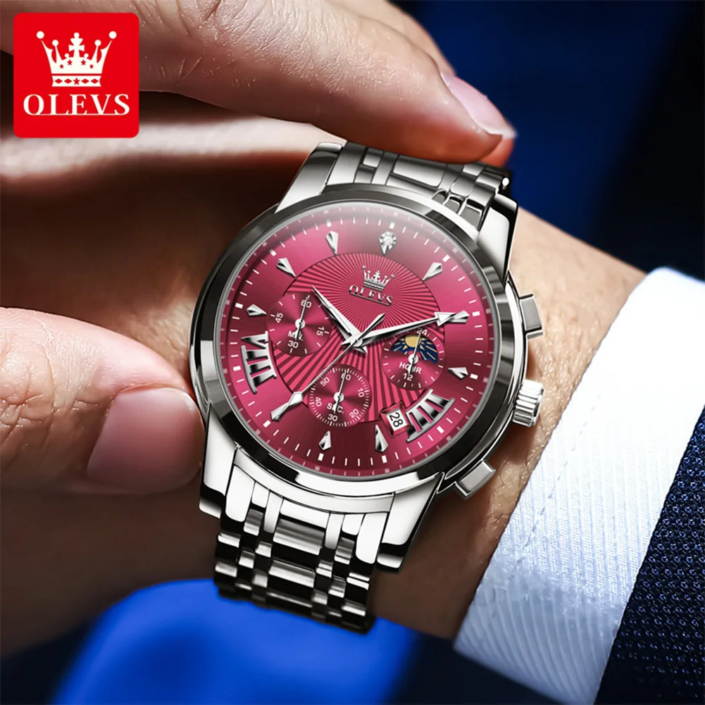 ساعة OLEVS 2892 للرجال ماركة فاخرة كوارتز ساعة كلاسيكية بتقويم مرحلة القمر كرونوغراف مقاومة للماء ساعة رجال الأعمال الأصلية #2