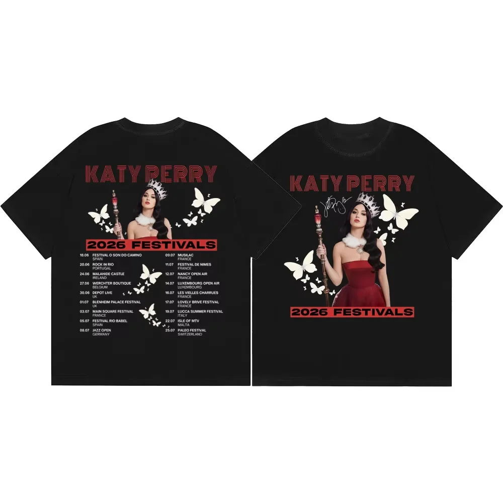 2026 New Katy Perry Festivals Tour Graphic Tee Vintage Street Trend T-shirt for Men Women