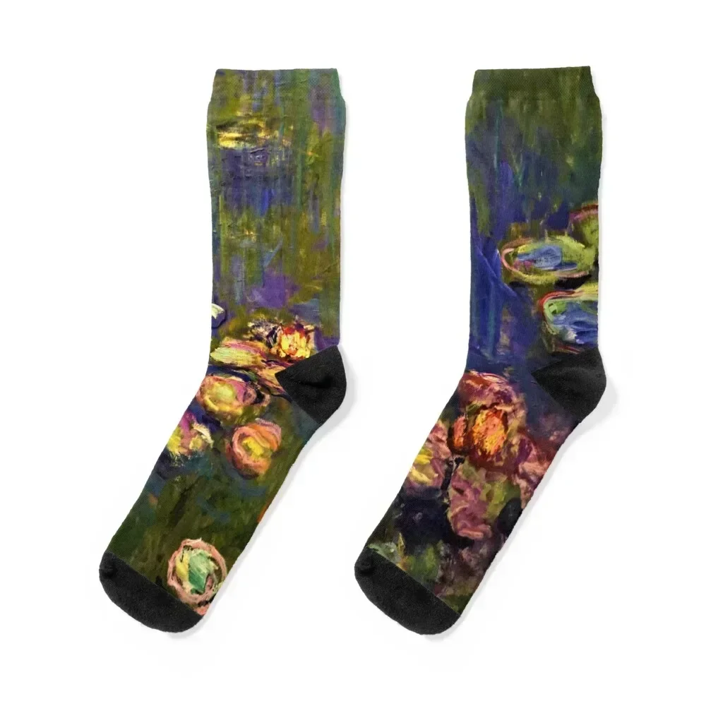 Nymphéas Bleus et Roses Blue and Pink Water Lilies by Claude Monet Socks winter gifts short Men Socks Women's