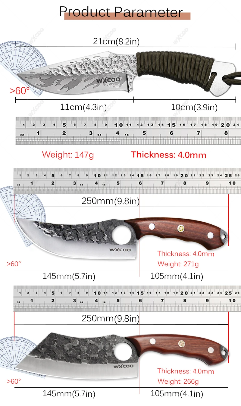 Professional Stainless Steel Boning Knife Handmade Forged Kitchen Meat Cleaver Wooden Handle for BBQ Meat Cooking with Cover