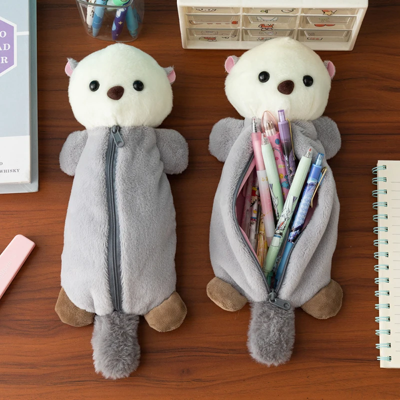 1Pcs Creative Sea Otter Plush Doll Pencil Case Ins High-attractive Pen Holder Cute Pencil Pouch Bag School Supplies Stationery