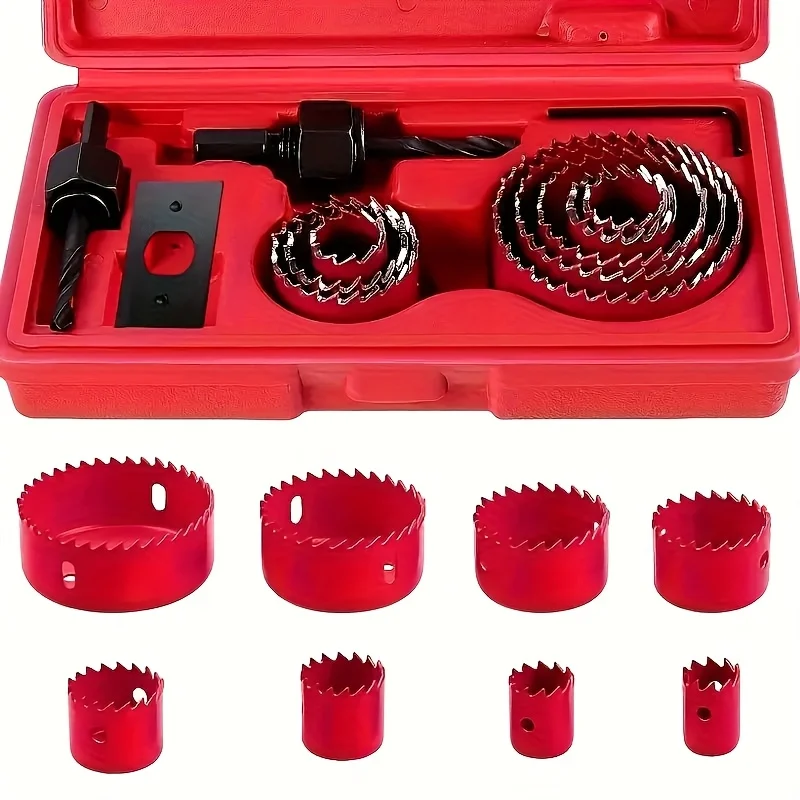 Juego de brocas perforadoras con 8 brocas, mandril y llave Allen para taladros de banco, taladros manuales y taladros de iones de litio, juego de brocas perforadoras rojo