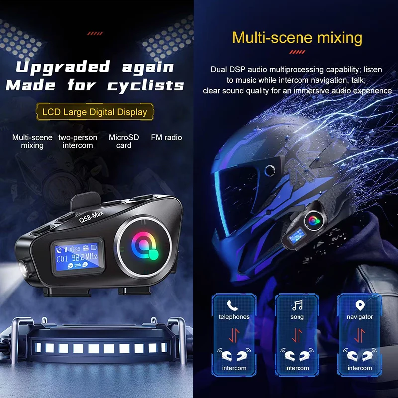 Multi Task Motorcycle Helmet Intercom For Universal Helmet Intercom Music Navigation Sync TF Card FM Radio Accessory