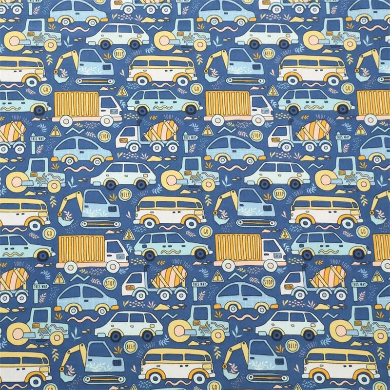 New Cartoon Car Excavator Printed Cotton Fabric For Sewing Craft Cloth Quilting Baby Dress Tecido Diy Patchwork Handmade Tissu