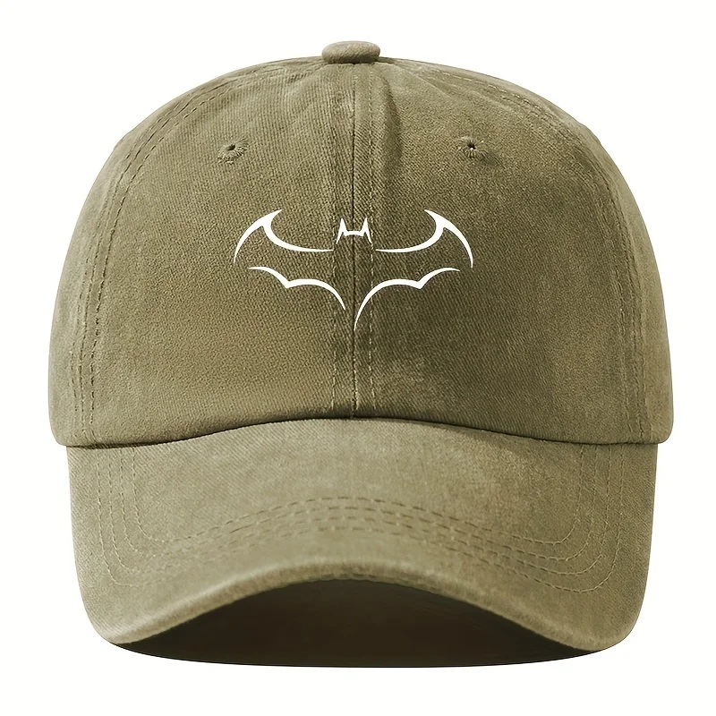 2026 New Vintage Washed Black Baseball Cap Bat Print Adjustable Dad Hat Unisex Cotton Casual Streetwear for Night Creature Fans
