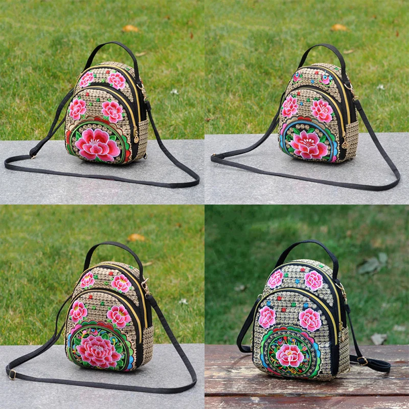 Mochila bordada con flores para mujer, mochila bohemia de cuatro usos, Estilo Vintage