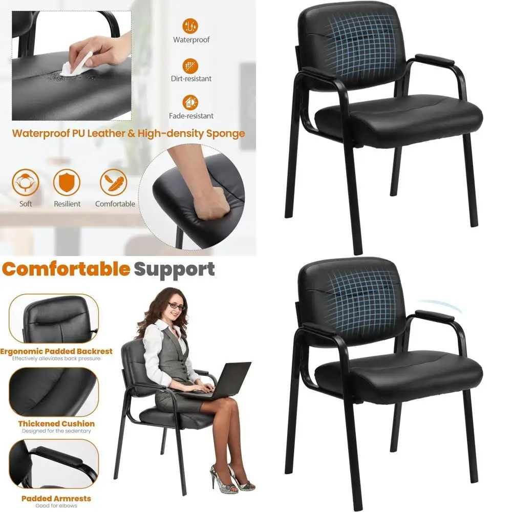Plush PU Leather Waiting Room Chairs with Padded Arms for Comfortable Reception, Conference, and Home Use