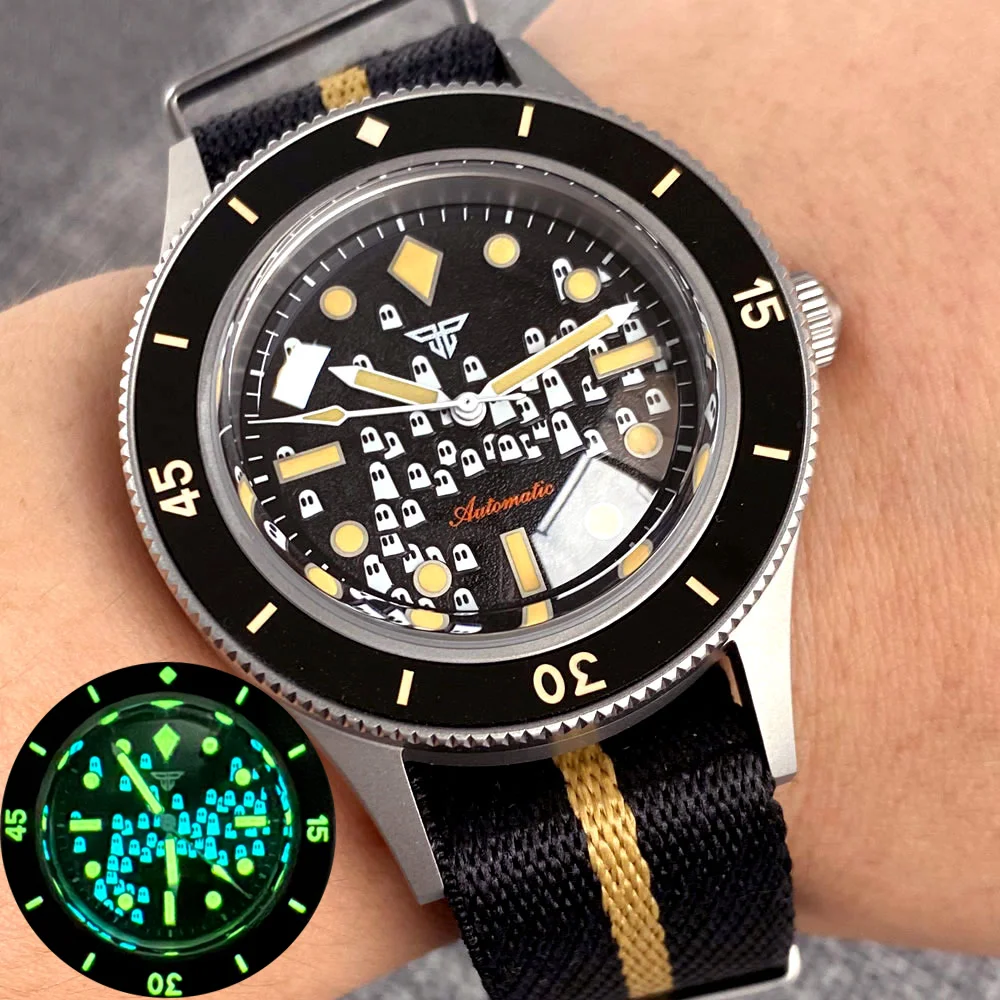 

Tandorio 40MM Automatic NH35A Retro Watch for Men Sandblasted Case Ghost Dial Luminous 200m Waterproof Bubble Sapphire Crystal