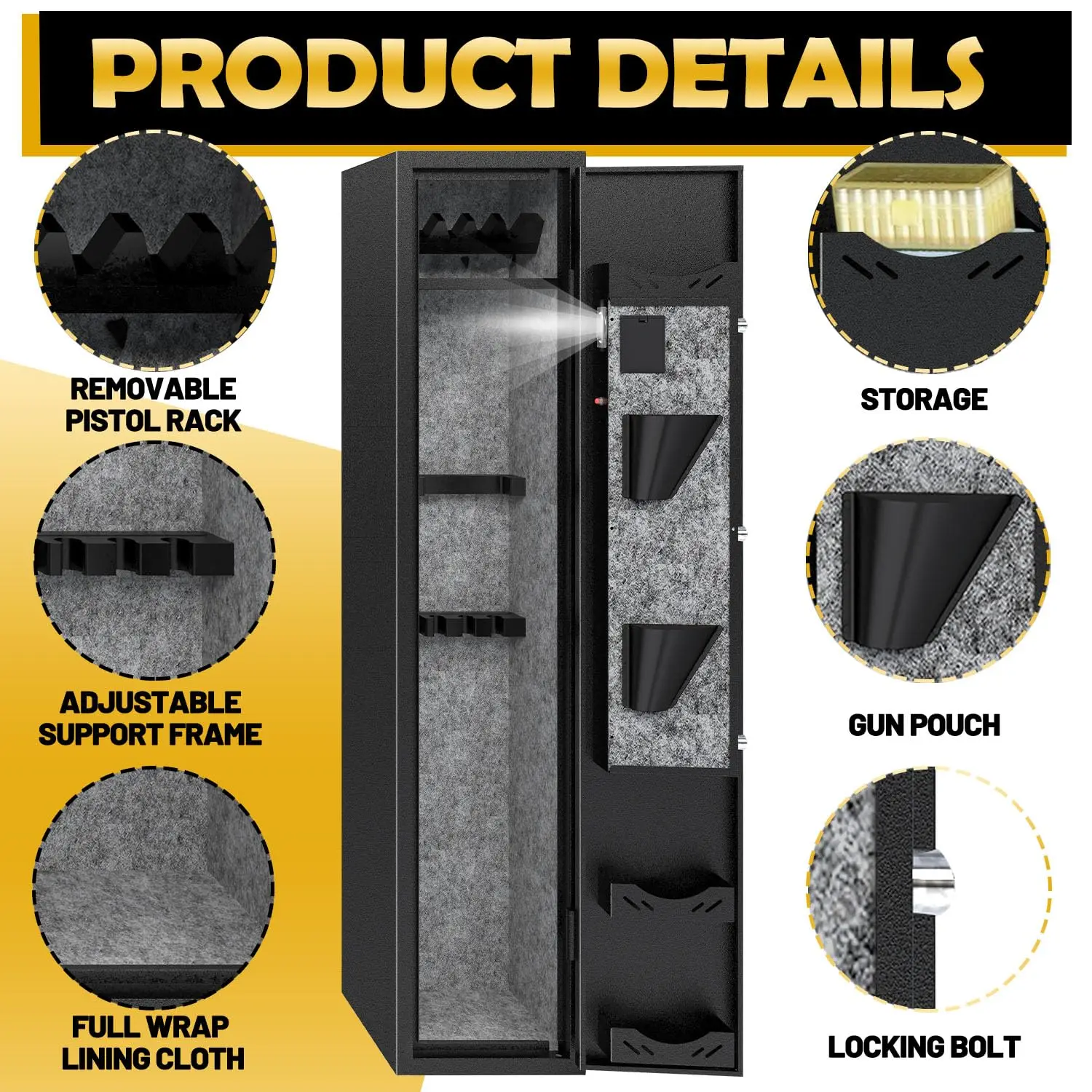 خزائن مسدسات KAER 4-5، آمنة للبندقية والمسدسات، آمنة لبندقية البندقية، خزائن مسدسات للبندقية والبنادق، خزائن مسدس طويلة مع Fi