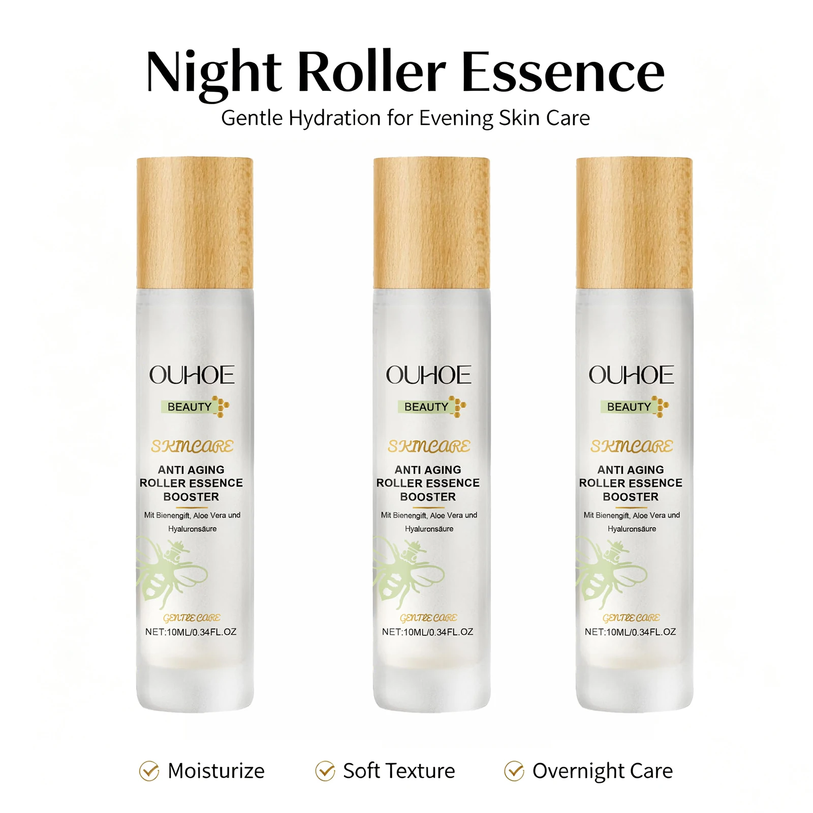 Night Hydrating Face Serum Roll-On Moisturizing Smoothing Essence for Softer Smoother Skin Daily Nourishing Care