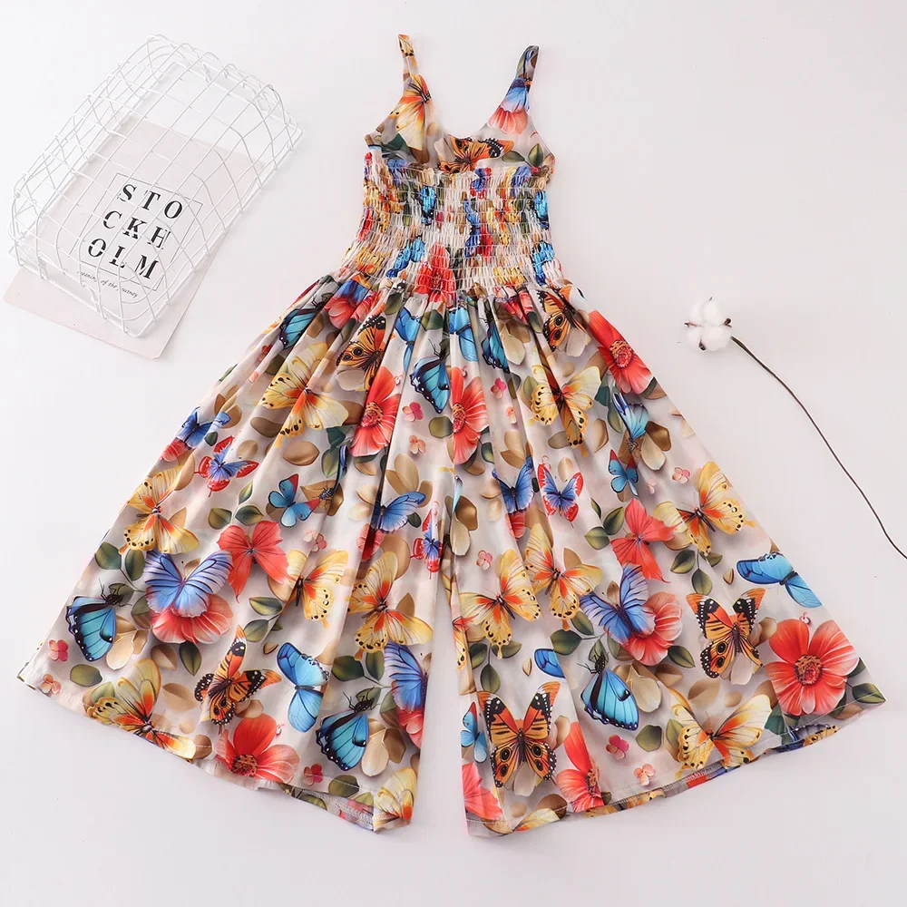 Summer Wide Leg Jumpsuits Kids Bottom Fashion Girls Rompers Beach Outfits Casual Body Suit Children Clothes One Pieces Playsuits