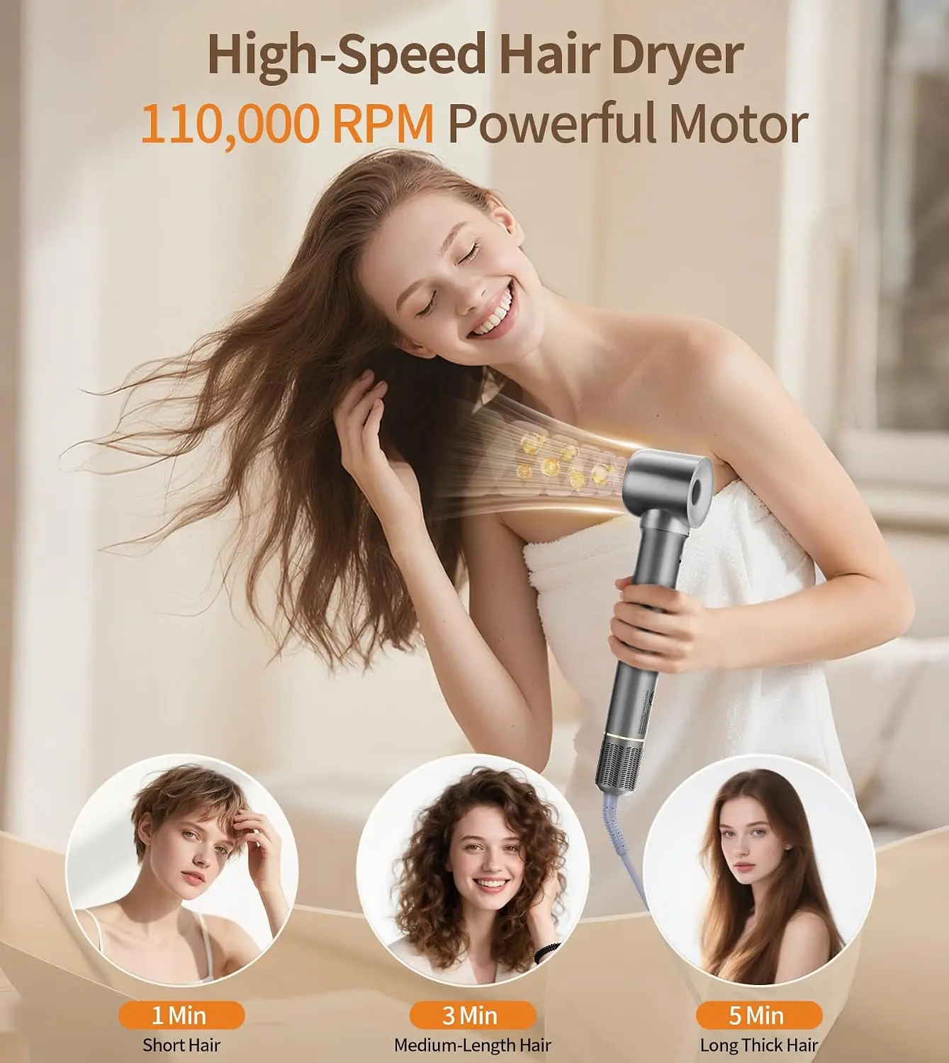 9-in-1 Hair Dryer Brush Kit for Women, Curly Hair Styling Dryer with Diffuser