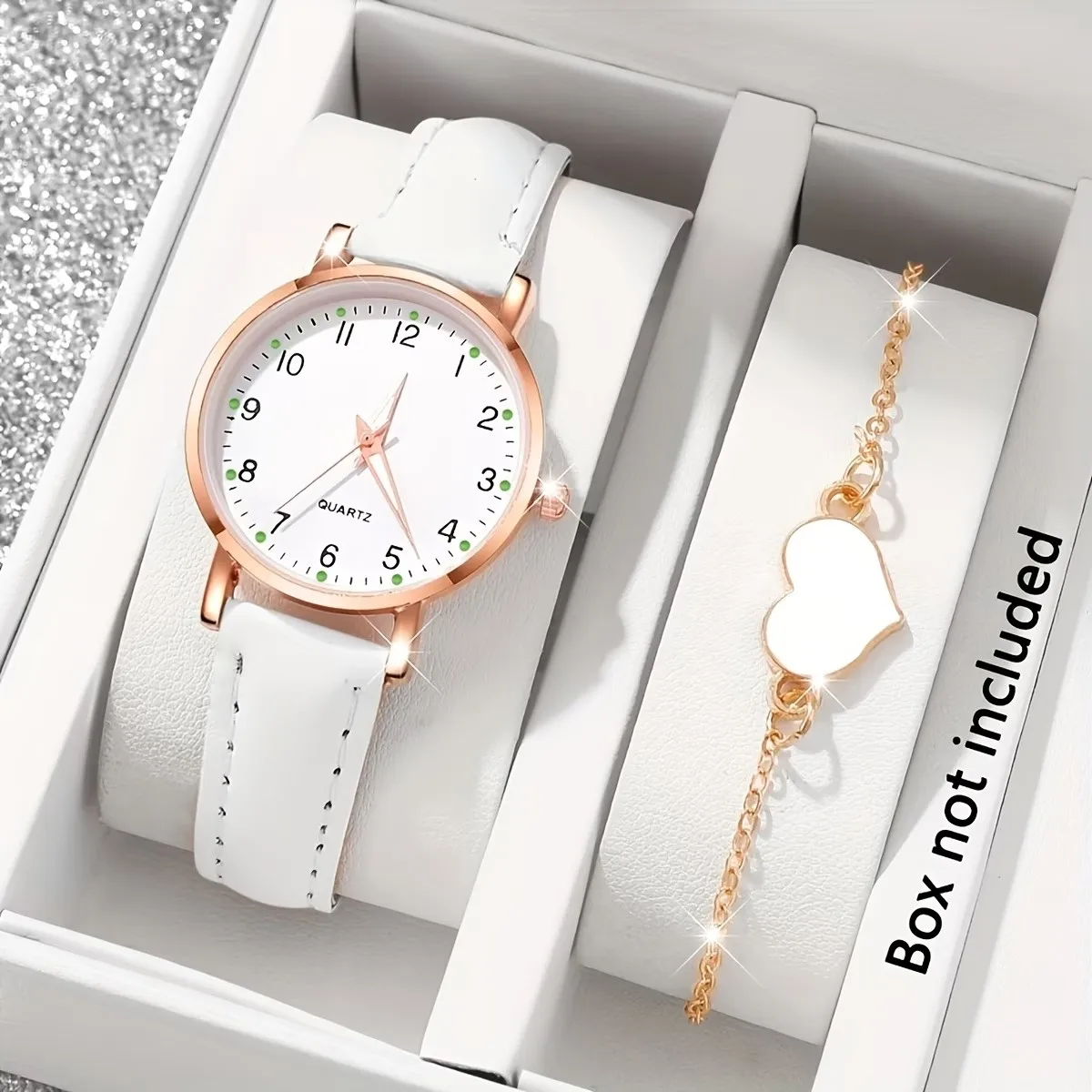 2Pcs Simple and Elegant Retro Women's Wristwatch with Small Round Roman Dial, Pu Leather Strap, Versatile Ladies' Watch + Fashionable Heart Bracelet Set, Gift for Valentine's Day, Eid, Easter, Back-To-School Graduation