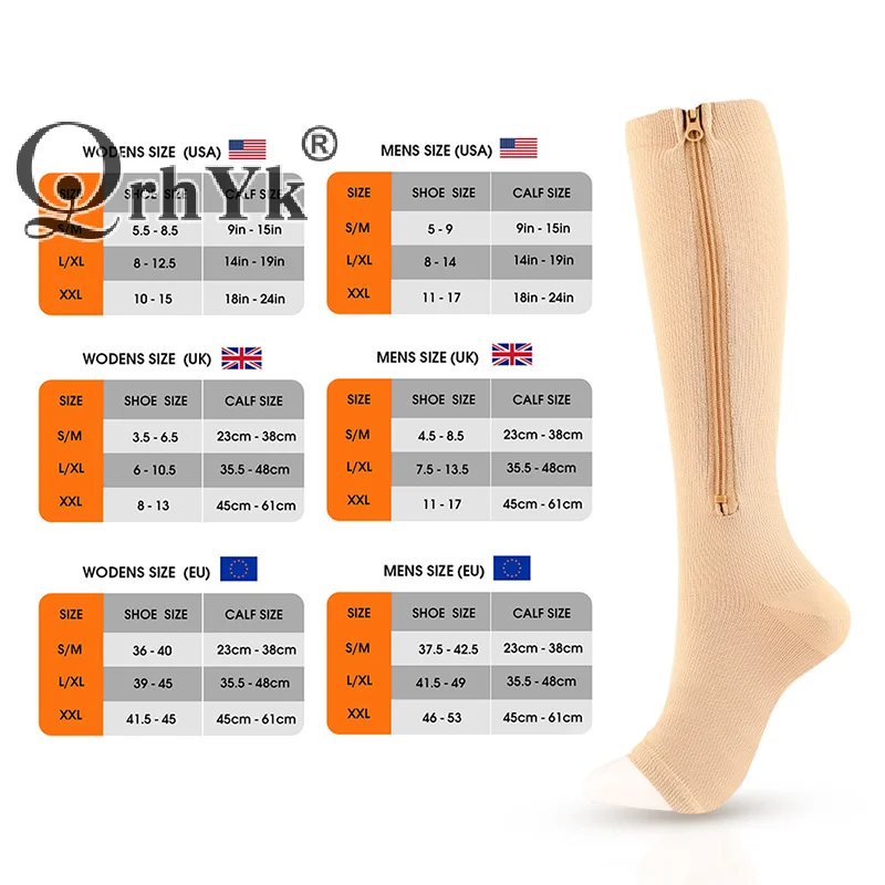 Medical Sports Compression Zipper Socks Vein Stretch Socks Women Men High Elasticity Pressure Long Cycling Socks Leg Support