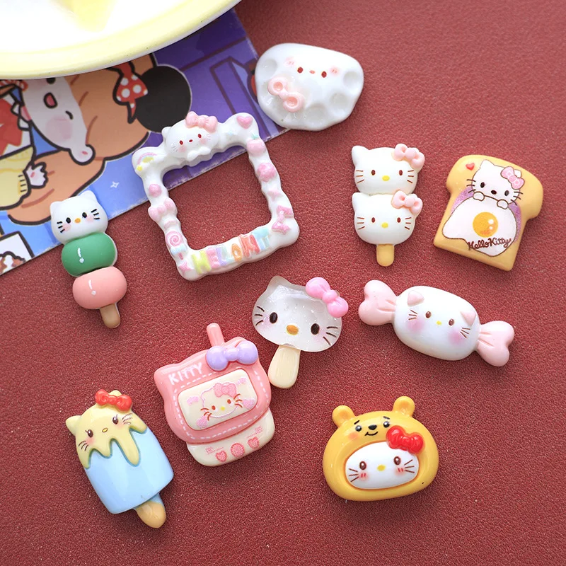 Sanrio 10Pcs Resin DIY accessories New Kawaii Hello kitty Resin Scrapbook Diy Jewelry Children Hairpin jewelry Accessories