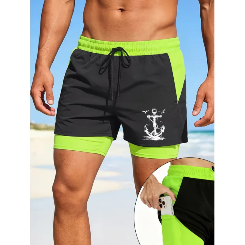 Men'S Personalized Beach Shorts With Drawstring Lightweight Quick-Dry Surfing Equipment Inner Pocket Summer Sportswear