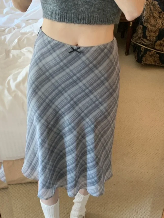 

Ретро-юбка в клетку с высокой талией, облегающая, А-силуэта, женская, шикарная, модная, дизайнерская, стандартного кроя, летняя коллекция