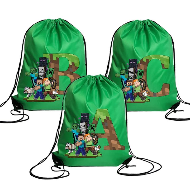Новая сумка на шнурке в стиле Minecraft для мужчин, спортивный рюкзак с пиксельным дизайном и мультяшными буквами, вместительная сумка для хранения, подарок на день рождения для мальчика