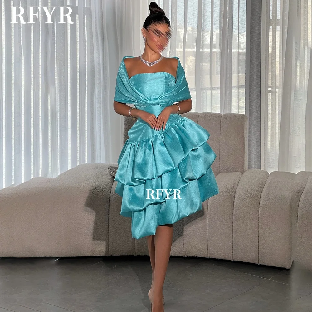

RFYR Off Shoulder Evening Dress Tiered Layers Party Dress Ruffles Formal Occasion Dress for Arabic Women vestidos Customized