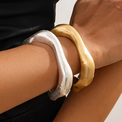 PuRui Punk Creative Matte Irregular Heavy Metal Chunky Wide Cuff Bangles Women Goth Geometric Spring Bracelets Hand Jewelry