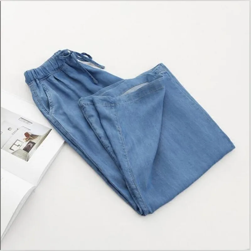 Vintage Style Women Ankle-Length Straight Jeans Solid Loose Drawstring Mid Waist Vestido Women Pants Vintage Clothes