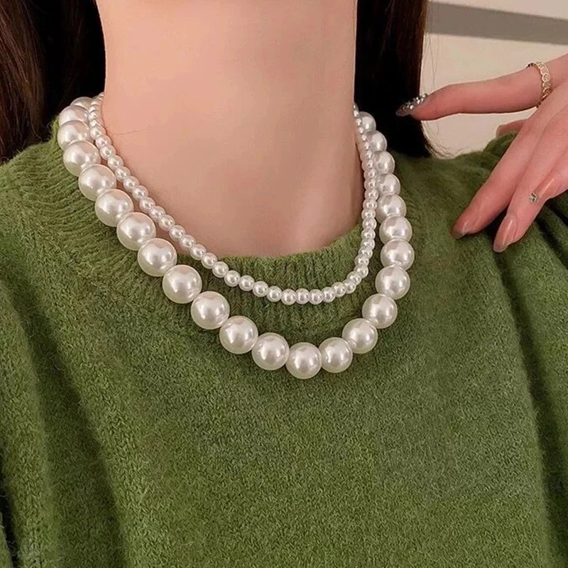 Vintage Elegant Wedding Big Pearl Necklace For Women Fashion White Imitation Pearl Choker Necklace Jewelry