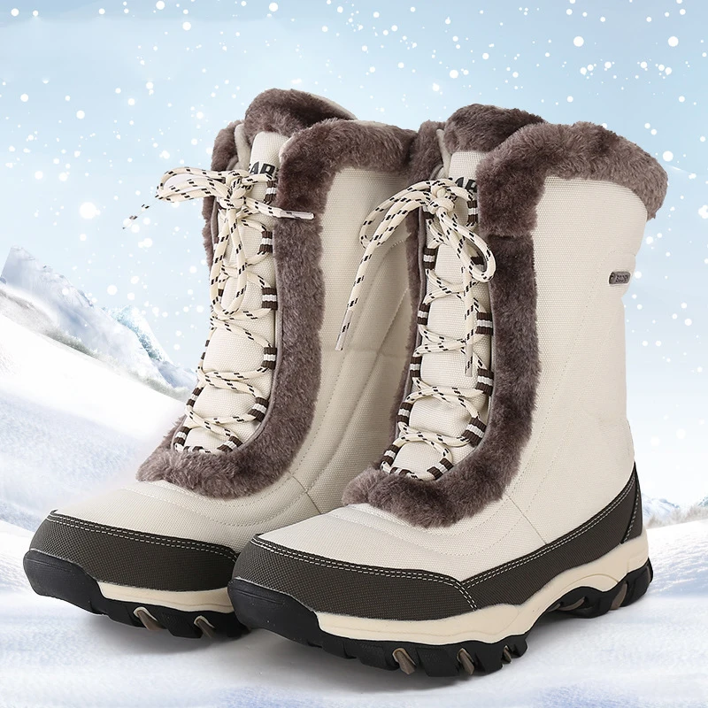 

2023 New Winter Snow Boots Women's Waterproof Anti-skid Outdoor Snowboard Boots High Boots Fashion Warm Fleece Hiking Boots