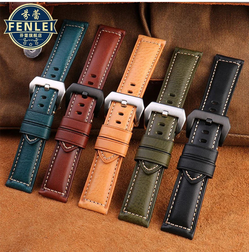 For Panerai PA441 PAM01661 Lumino Watch strap with thickened Italian cowhide Watchbands Vintage Watch Band male Bracelet 22 24MM