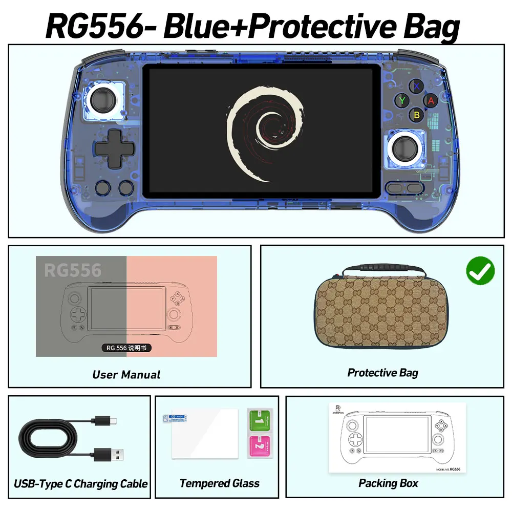 Anbernic RG556 Retro Handheld Gameconsole, 64-bit Android 13 systeem, Unisoc T820, 5,48 inch AMOLED scherm, Hall Joystick, Game Player