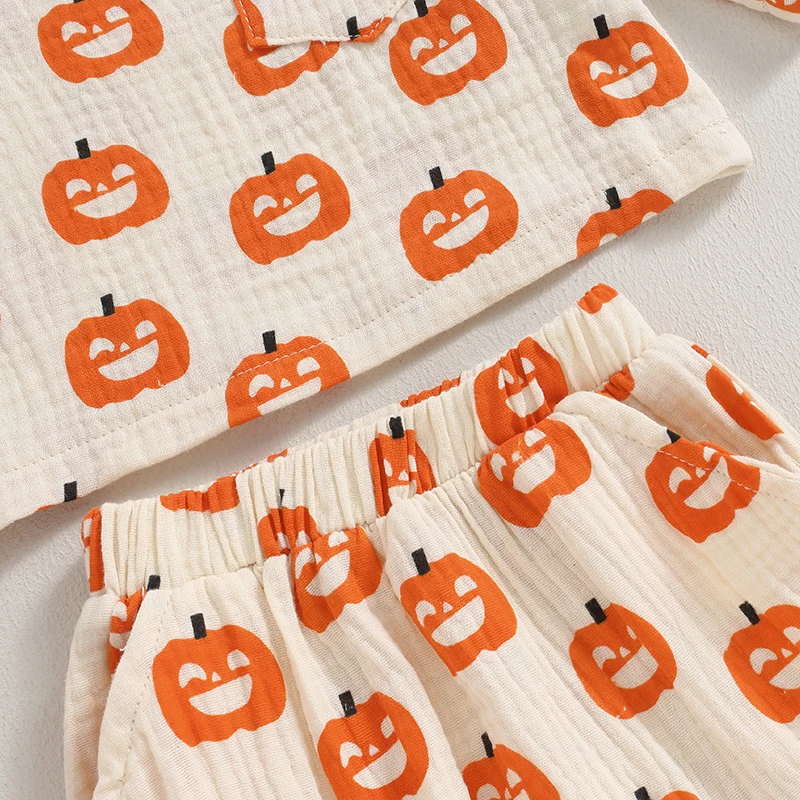 Lindos disfraces de Halloween de 2 uds., adorables camisas de manga larga con estampado de bruja fantasma, conjunto de pantalones, ropa infantil para truco o trato