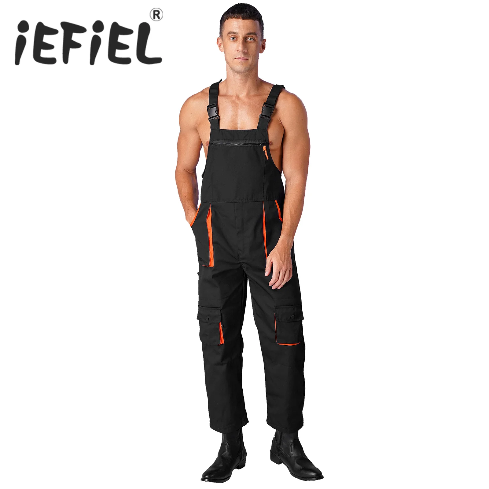 

Men Workwear Overalls Jumpsuit Sleeveless Adjustable Straps Multiple Pockets Work Dungarees Male Cleaner Bib and Brace Coveralls