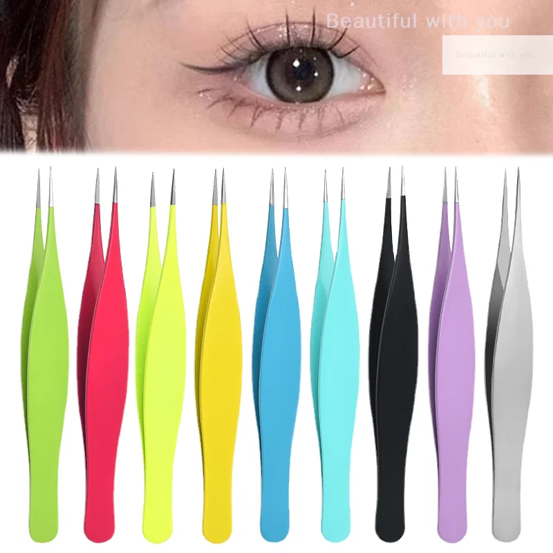 EyeblogugTweezer-Pince à épiler inclinée en acier inoxydable, extracteur de poils fins, pinces à sourcils colorées, outils de maquillage de beauté