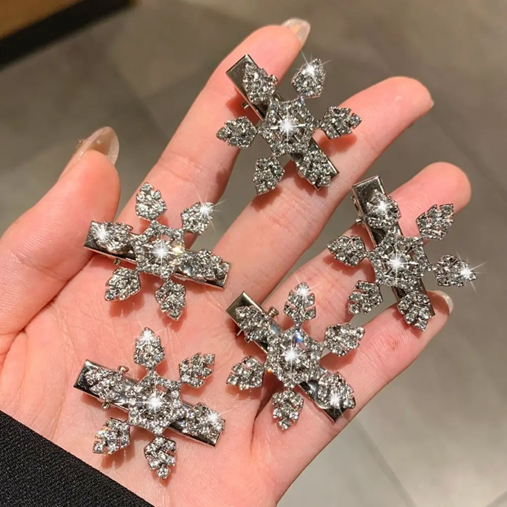 Diamond Rhinestone Snowflake Hairpin Silver Side Clip Christmas Hair Clip Duckbill Clip Korean Style Headwear