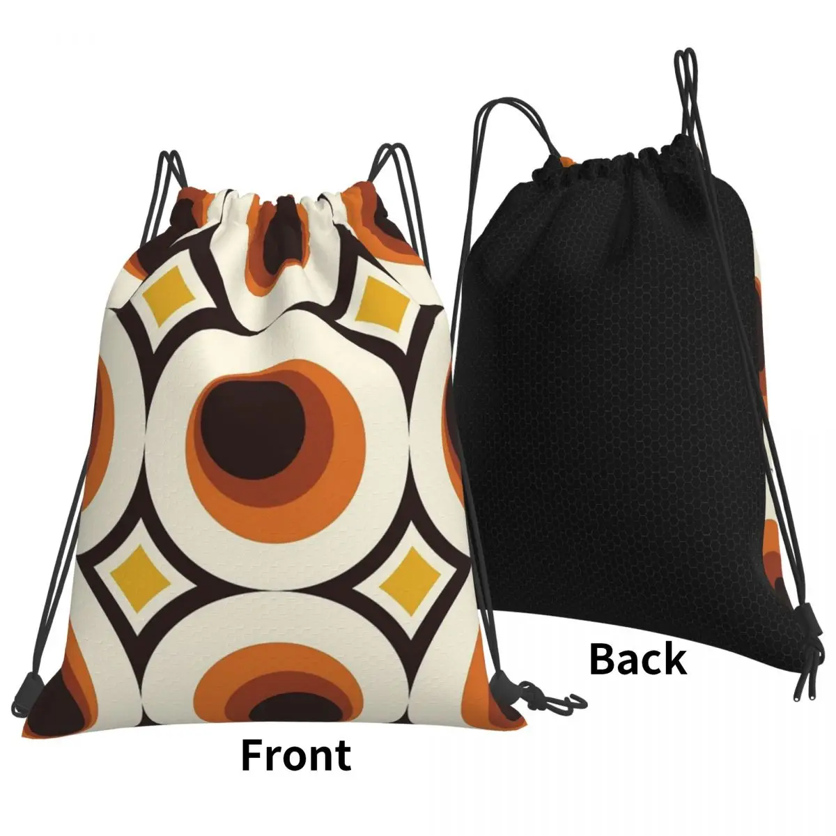 1970s Orange Mid-Century Modern Circle Backpacks Casual Drawstring Bundle Pocket Shoes Bag Book Bags for Man Woman Students