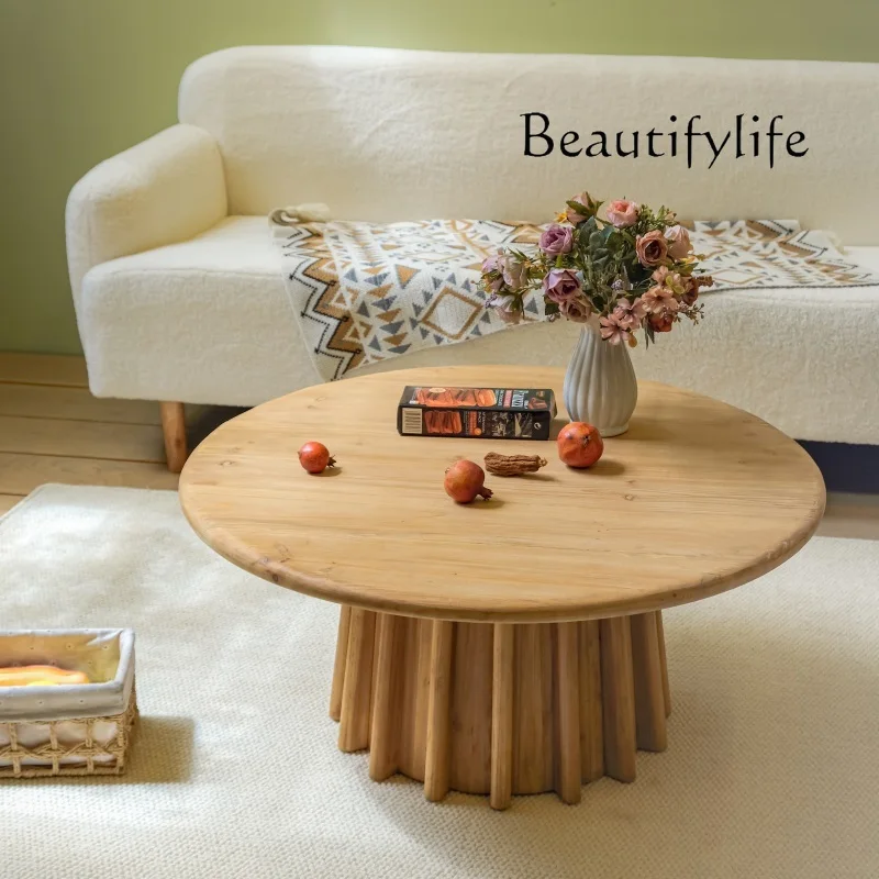 

[Solid wood] Round coffee table B & B coffee house living room household small round table new side table