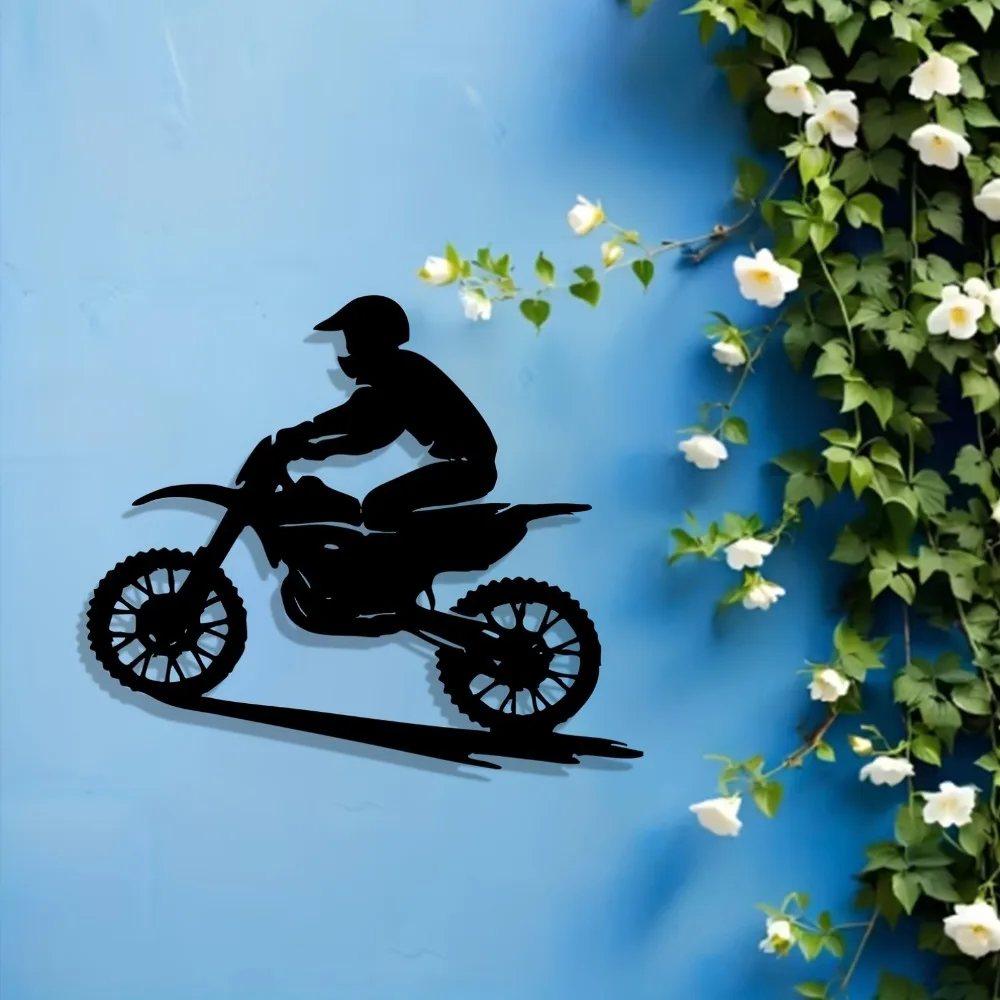 Rust-Resistant Motocross Iron Decor for Garage & Garden