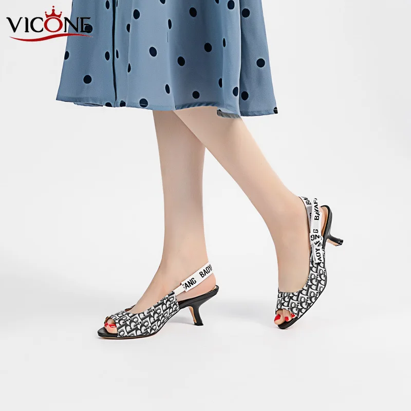 VICONE Letter Sandals Women\'s Kitten Heels Heeled Bow Women\'s Shoes High Heels Fish Mouth Open Toe Comfortable Shoes