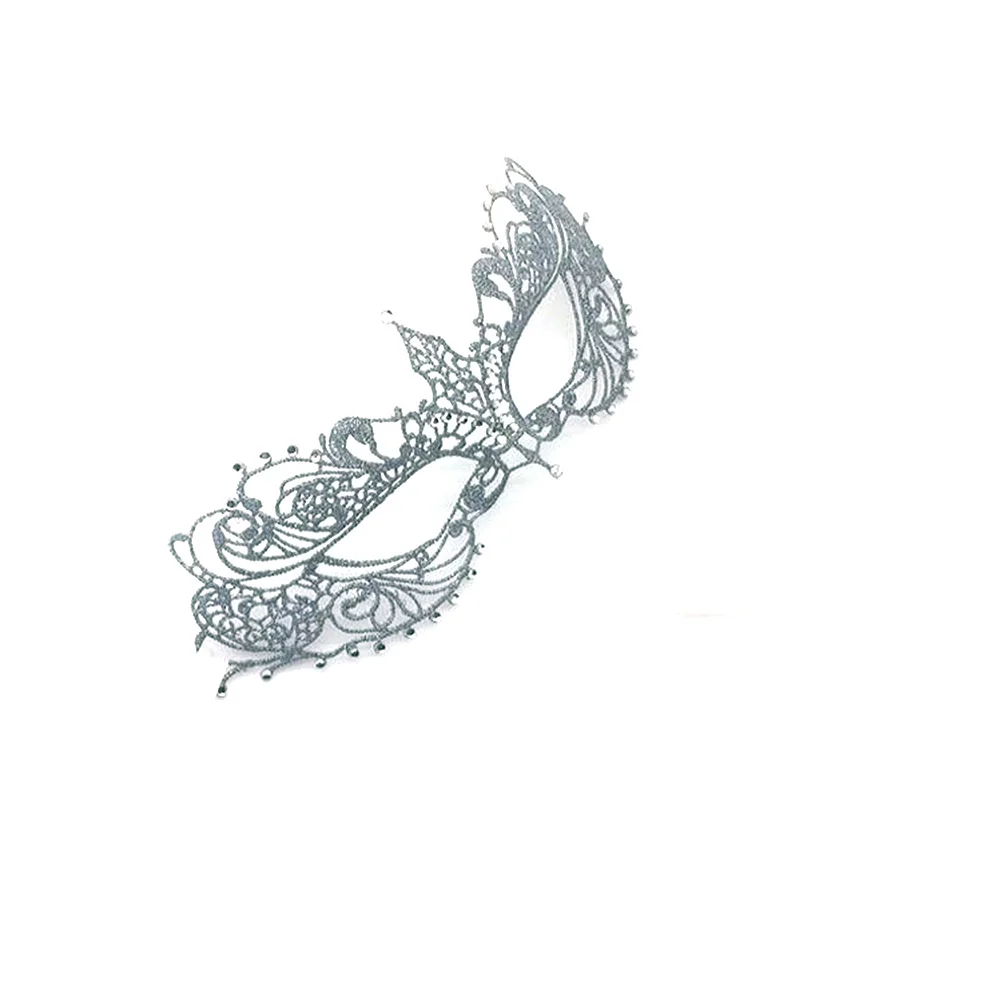 

Women's Lace Venetian Eye Mask with Rhinestones Silver Masquerade Party Mask for Cosplay Costume Event Elegant Mysterious Look