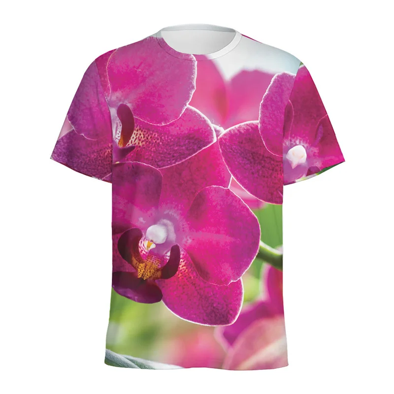 Hibiscus Orchids 3D Printed T-shirt For Men Flower Pattern Round Neck Short Sleeves Tshirt Women Oversized Street Tee Shirt