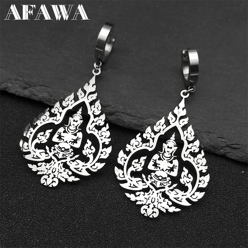 

Indian Zen Meditation Buddha Buddhism Hoop Earrings for Women Stainless Steel Female Circle Earrings Statement Jewelry E3807S02