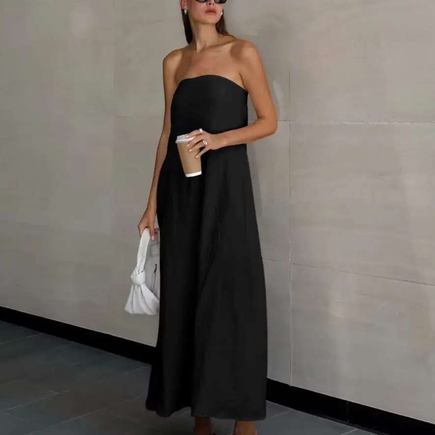 

WXOY Women Strapless A Line Maxi Dress Tube Top Backless Casual Summer Dress Beach Vacation Spring Outfits