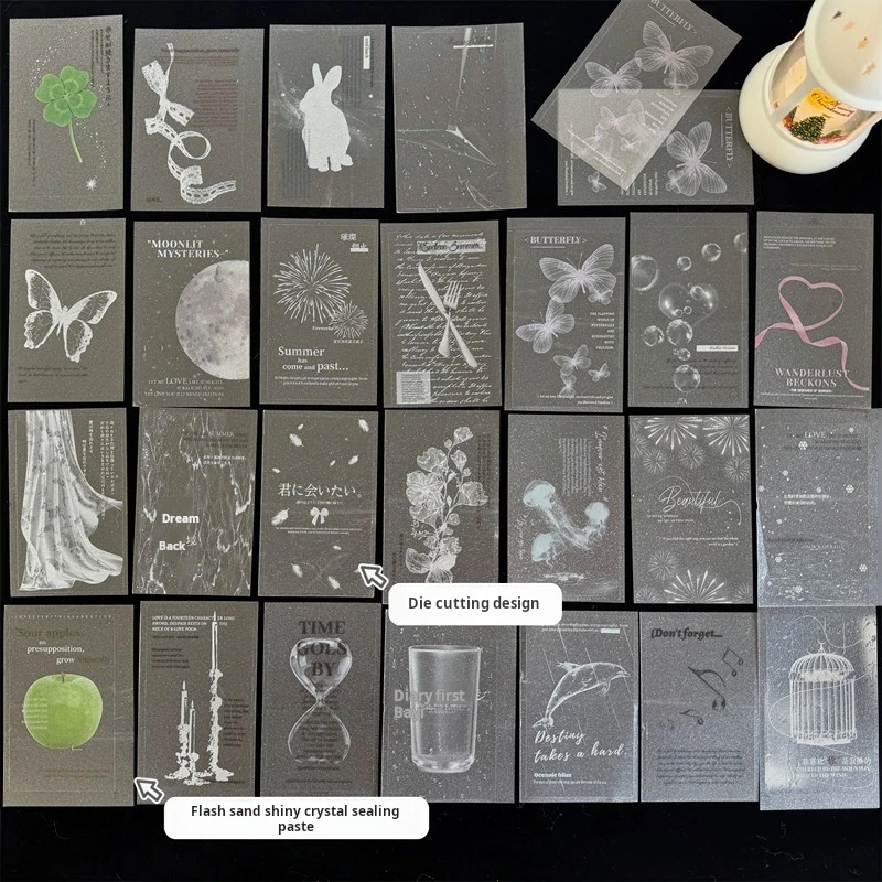 25Sheets Sparkling Double Transparent stickers Sealing Paste Card Packaging Material Cute Decorative Packaging DIY Stickers