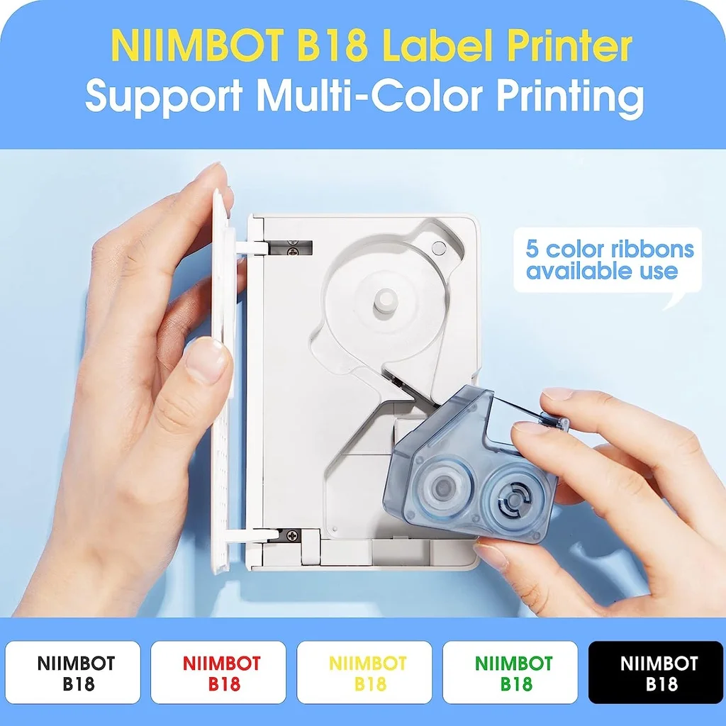 Niimbot ริบบิ้นติดฉลาก B18เทปเติมสำหรับเครื่องพิมพ์ฉลากแบบถ่ายโอนความร้อน/เครื่องพิมพ์ป้ายแท็กกระดาษติดทนนานไม่ซีด