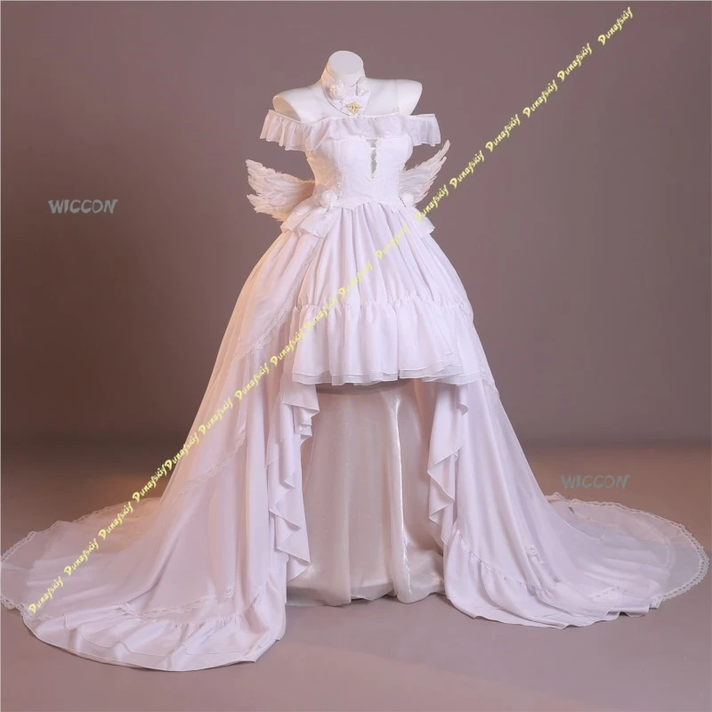 Disfraces de Cosplay de Anime Azur Lane Janus, vestido, peluca, Boda de Princesa, guantes con alas rosas y blancas, accesorios para Navidad y Halloween