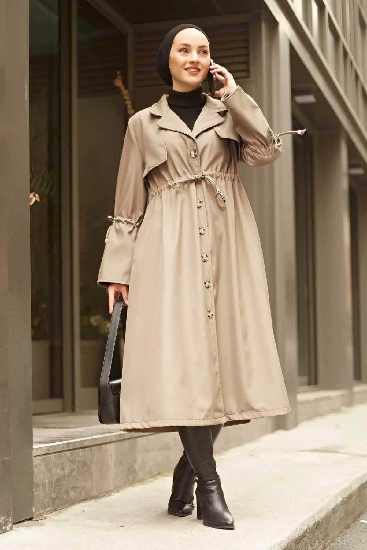 Handles Drawstring Trench 2023 Women Muslim clothing Women outfit